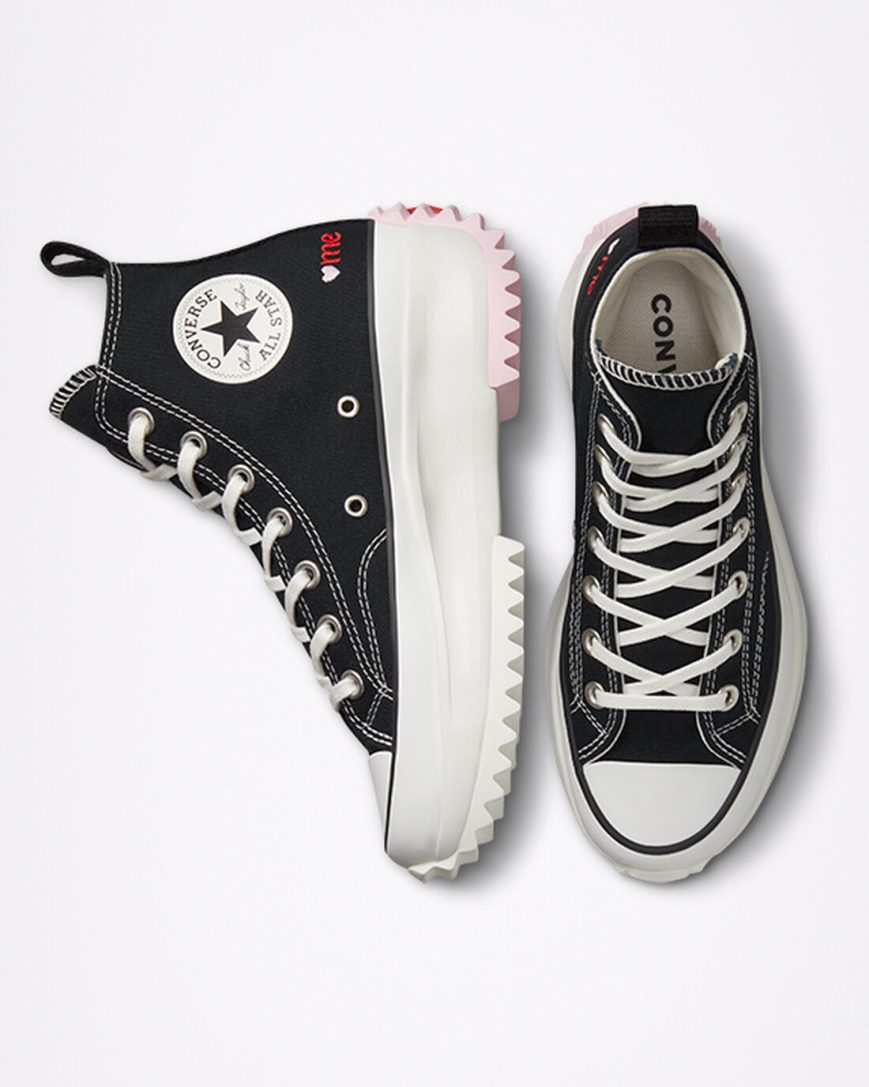 Sapatos Plataforma Converse Run Star Hike Embroidered Hearts Cano Alto Feminino Pretas Vermelhas | PT K074P95